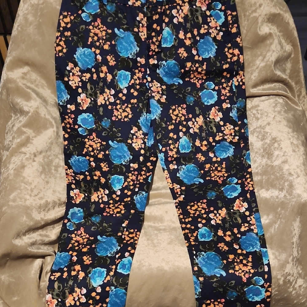 Merona Floral Pants- Blue, Pink And Coral Pants Sz 14